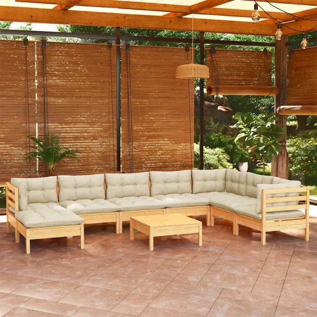 vidaXL 9-delige Loungeset met crèmekleurige kussens massief grenenhout, foto 2