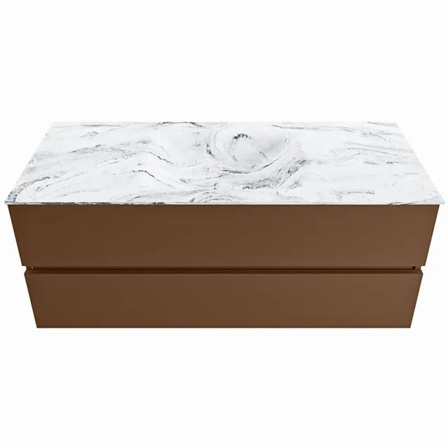 Mondiaz VICA-DLUX 120cm badmeubel onderkast Rust 2 lades. Inbouw wastafel CLOUD midden zonder kraangat, kleur Glace.
