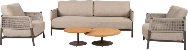 4 Seasons Outdoor Volta Savanne stoel bank loungeset 5 delig teak terre 4 Seasons Outdoor Bruin / Terre, Grijs, Zand / Latte / Linen