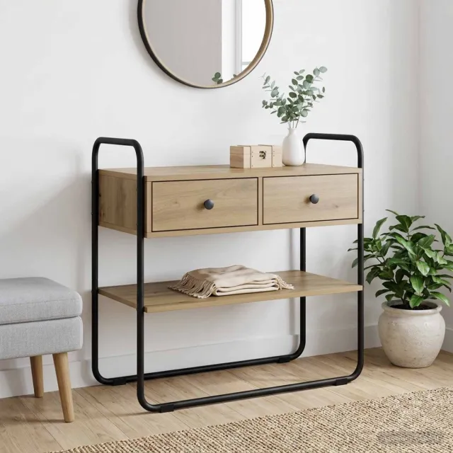 vidaXL Consoletafel - Artisanaal - eiken - 80 - x - 40 - x - 75 - cm - Bewerkt - hout Artisanaal eiken