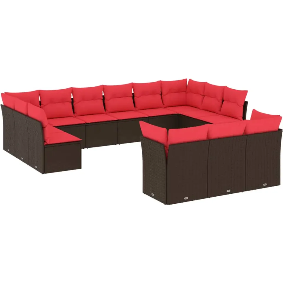 vidaXL 13-delige tuinbankset met kussens, bruin polyrotan, foto 3