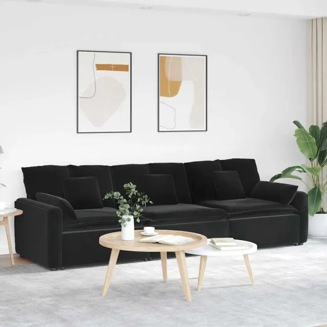 vidaXL Modulaire bank met kussens zwart