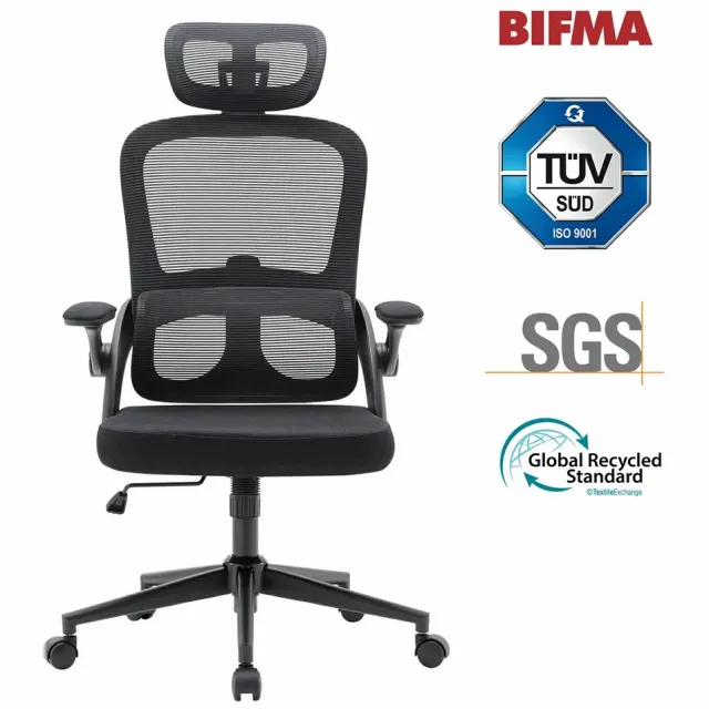 Sihoo M102C Ergonomische Bureaustoel - Verstelbare Hoogte/Lendensteun - Inklapbare Armleuningen - Breed Zitkussen - GS/BIFMA Gecertificeerd - Kantoor/Thuis/Gaming - Zwart M102-Zwart