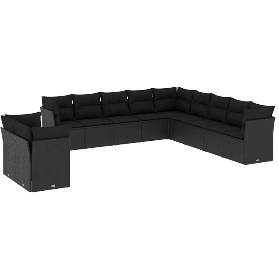 vidaXL 11-delige Loungeset met kussens poly rattan zwart, foto 4