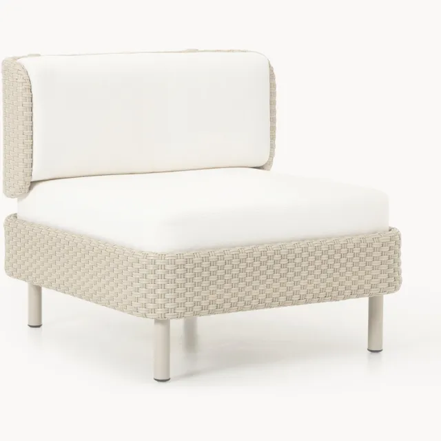 Westwing Collection Tuin loungefauteuil Hani met beschermhoes Beige, Wit