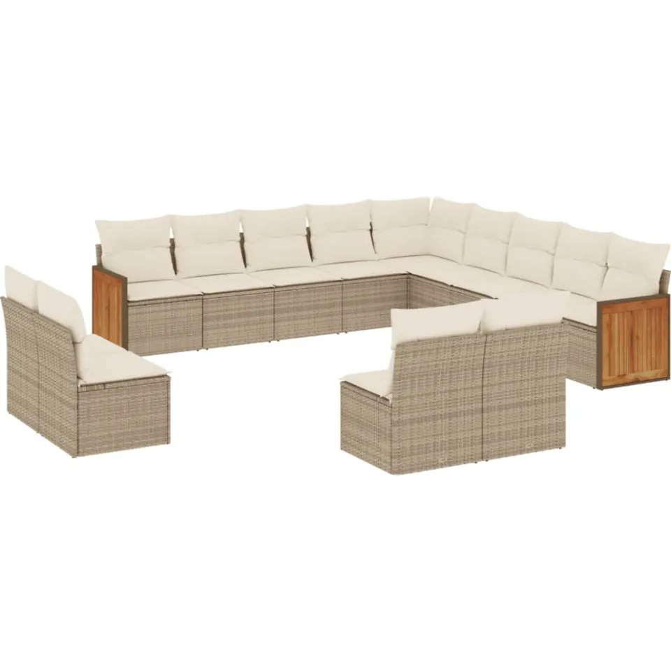 vidaXL 13-delige Loungeset met kussens poly rattan beige, foto 3