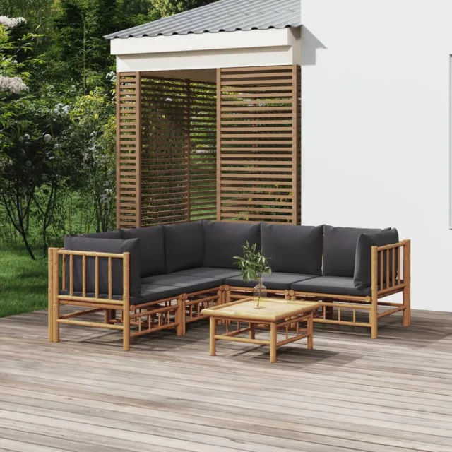 vidaXL 6-delige Loungeset met kussens bamboe donkergrijs bruin, foto 2