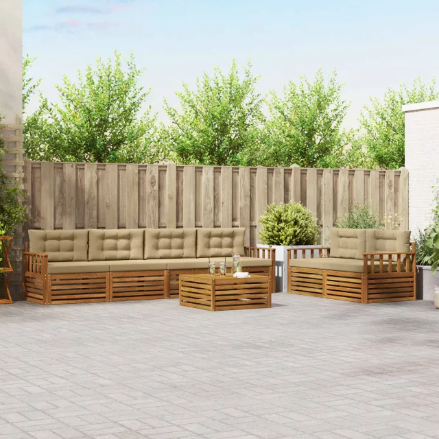 vidaXL Buiten bankenset 7 st 6-zits Natuurlijk en Beige
