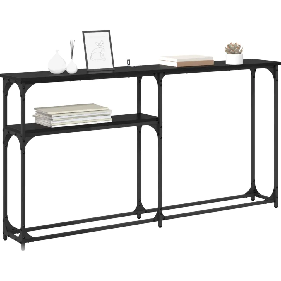 vidaXL Consoletafel Zwart Eiken 146 x 22,5 x 75 cm Bewerkt hout