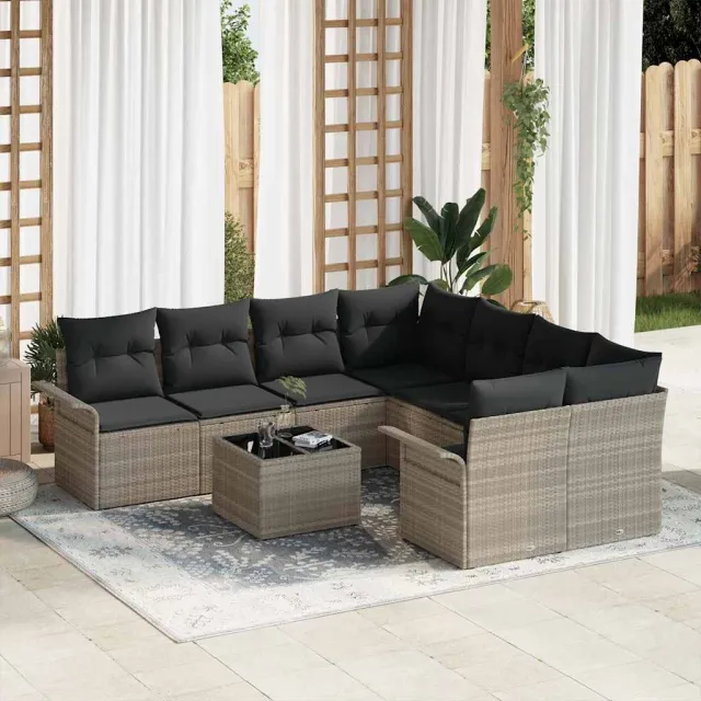 vidaXL Tuin Sofa Set 9 st Lichtgrijs poly rattan, foto 2