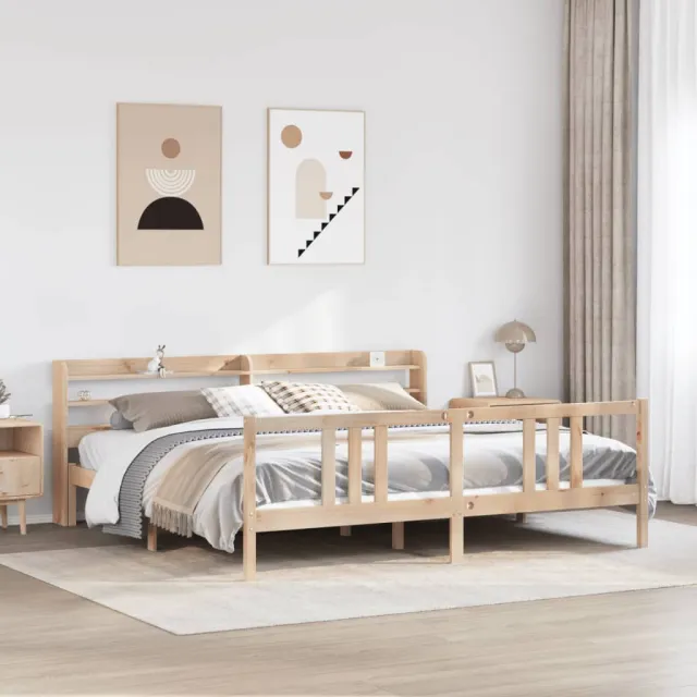 vidaXL Bedframe met hoofdbord massief grenenhout 200x200 cm bruin