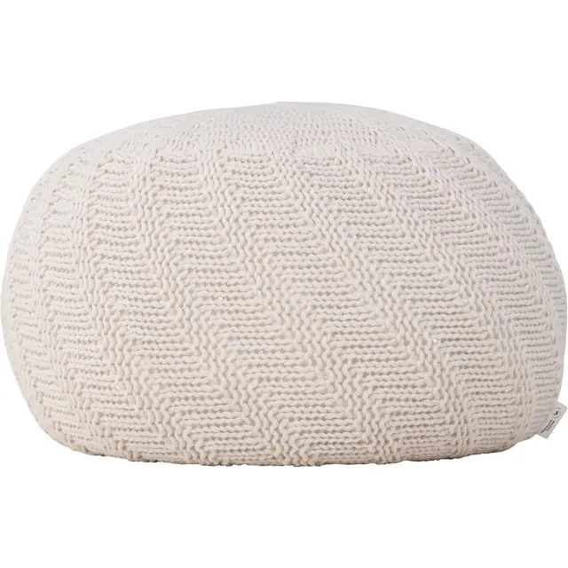 Nest living Dina Poef Crême - Rond - Stof - Gebreid - Gehaakt - Scandinavisch - Japandi stijl - Gebroken Wit - Ø 45 cm Crème