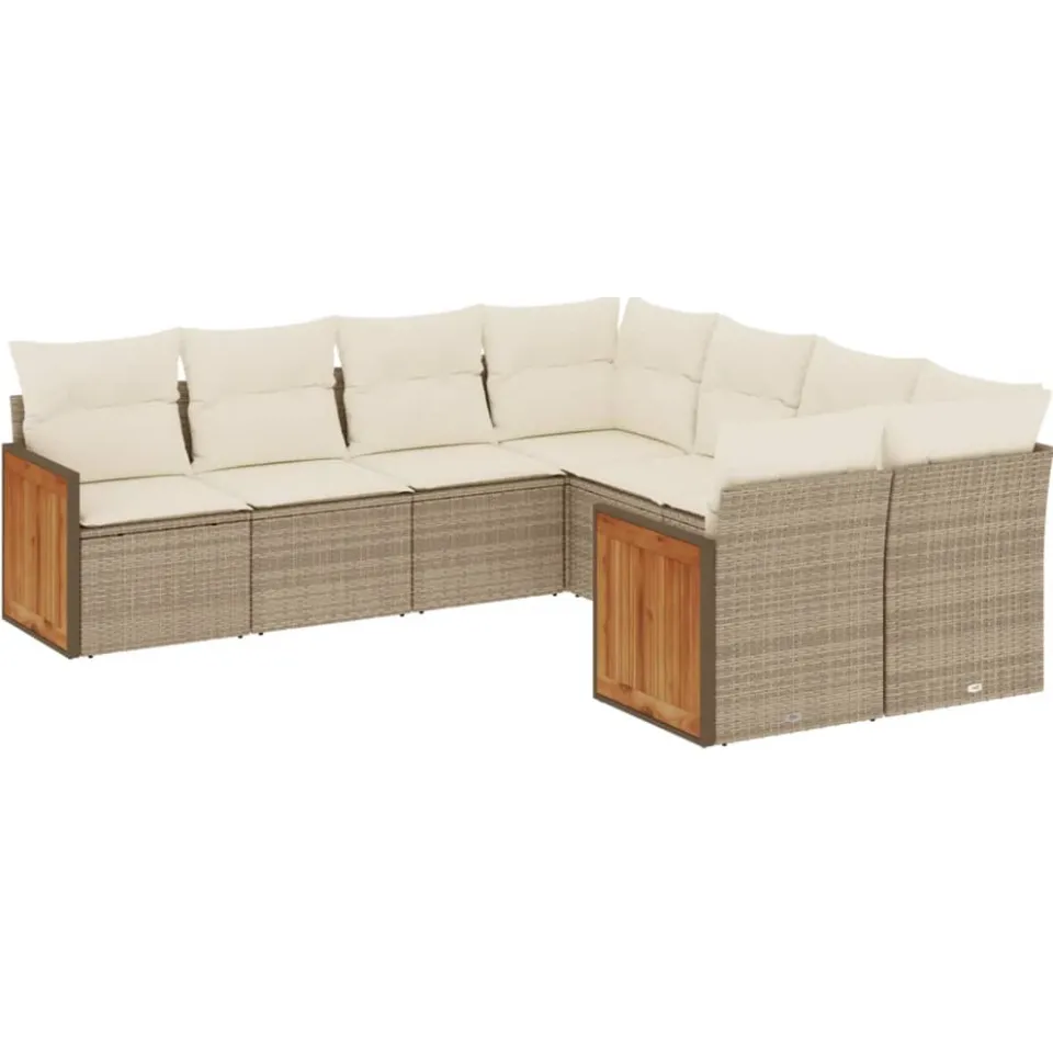 vidaXL 8-delige Loungeset met kussens poly rattan beige, foto 3