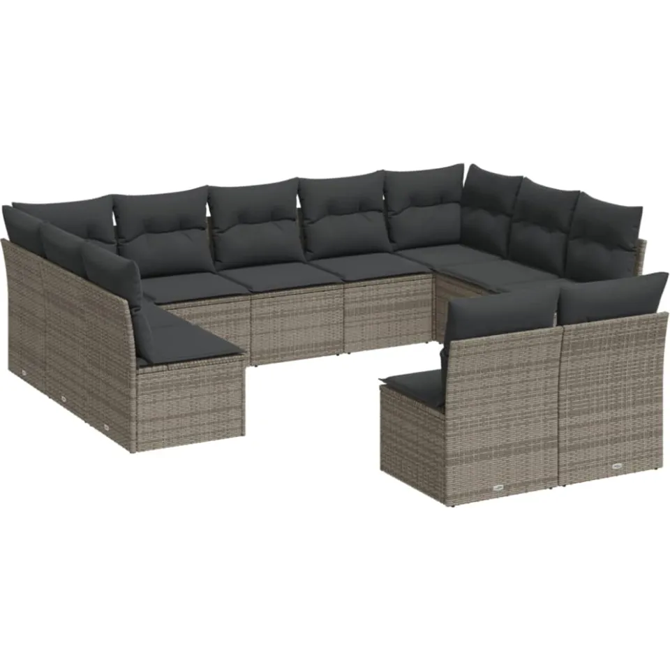 vidaXL 11-delige Loungeset met kussens poly rattan grijs, foto 3