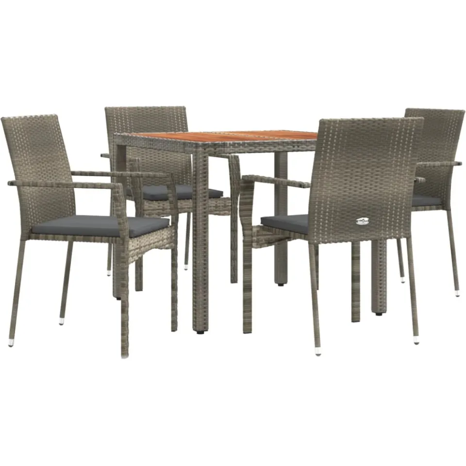 vidaXL 5-delige Tuinset met kussens poly rattan grijs