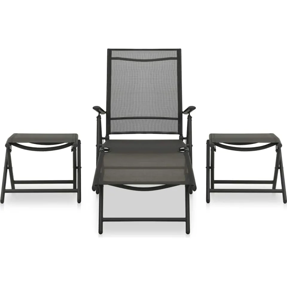 vidaXL 3-delige Loungeset textileen en aluminium zwart