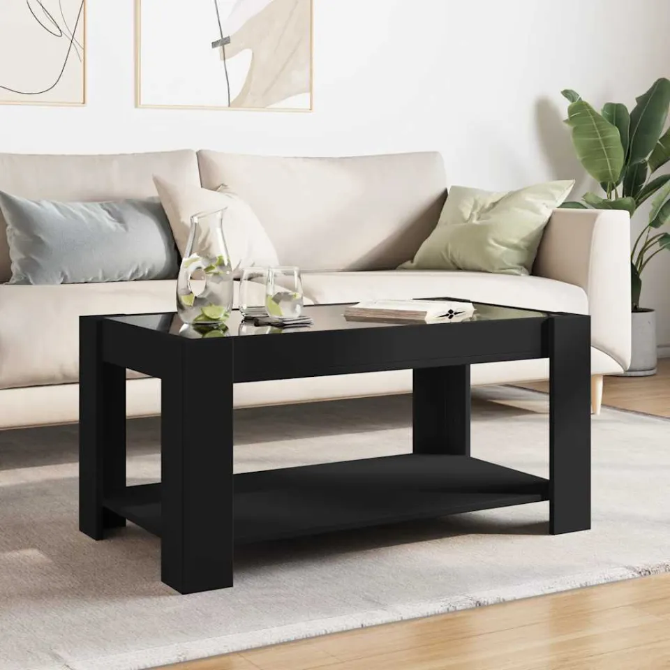vidaXL Salontafel met LED 93x53x45 cm bewerkt hout zwart, foto 3
