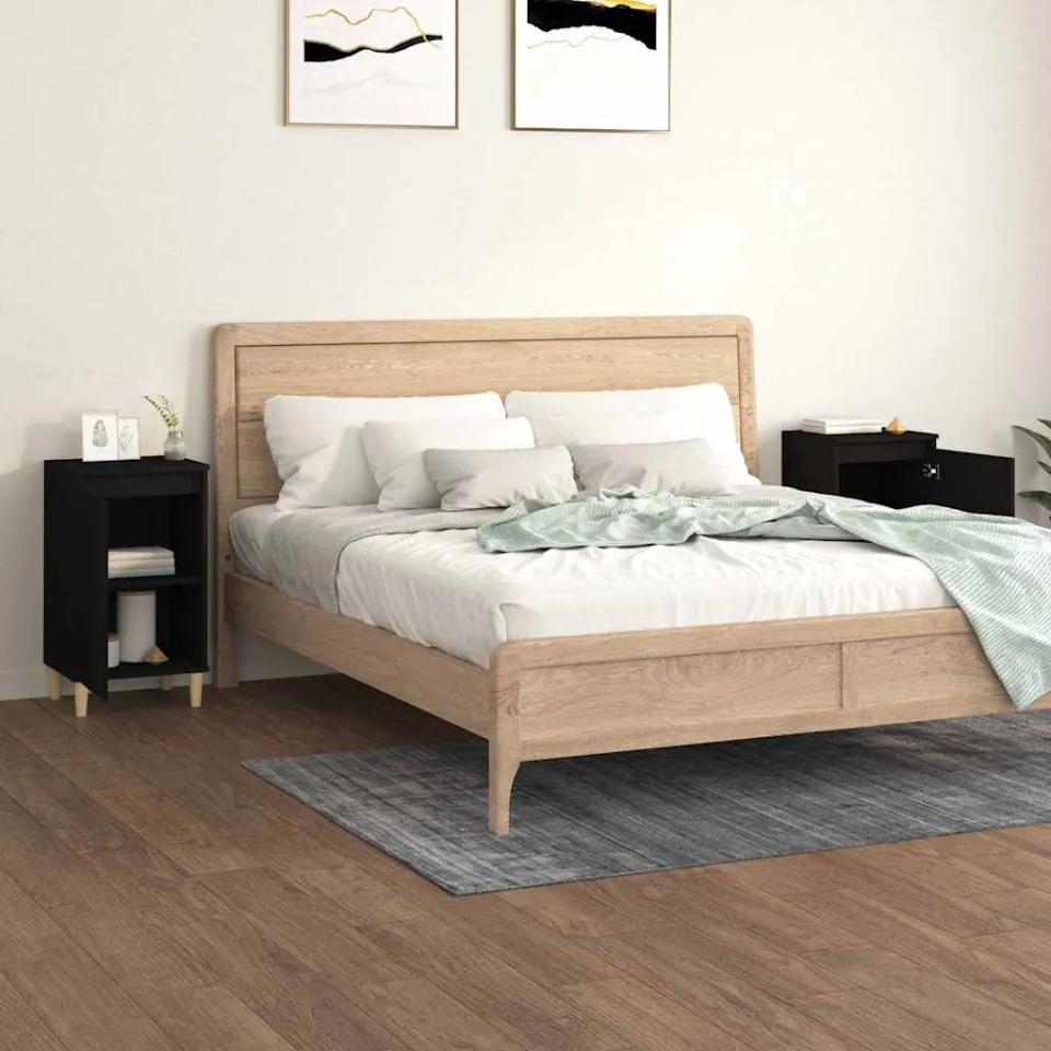 vidaXL Nachtkastjes 2 st 40x35x70 cm bewerkt hout zwart, foto 2