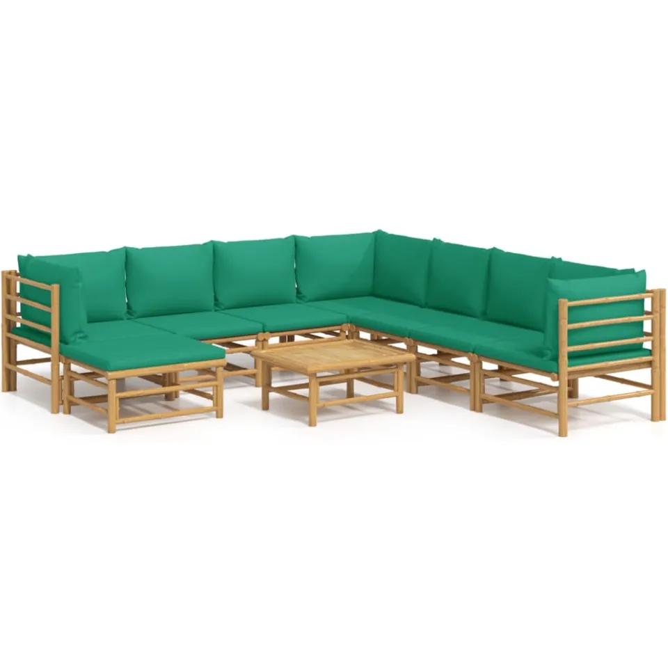 vidaXL 9-delige Loungeset met kussens bamboe groen Bruin