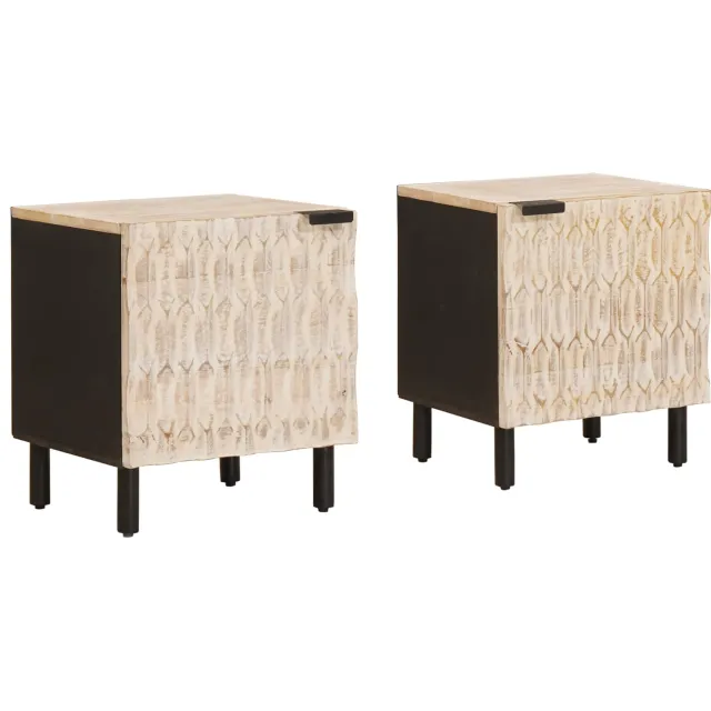 vidaXL Nachtkastje 2 st Wit 40 x 33 x 46 cm Massief Mango Hout