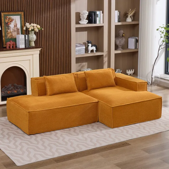 MODENUIT Sofa 235 cm - Compact met Pocketveren en Schuim - Voor Woonkamer en Kantoor - Polyester Mosterdgeel