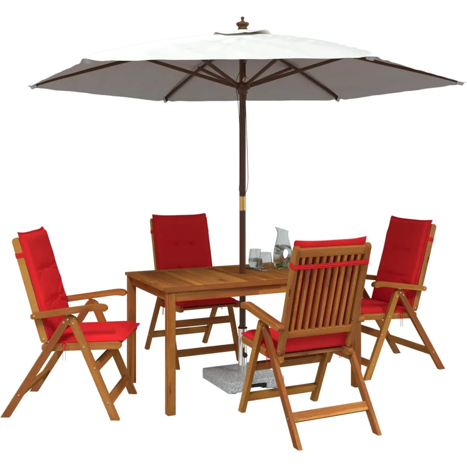 vidaXL 5-Piece Garden Dining Set 4-zits Rood Massief Acaciahout Bruin