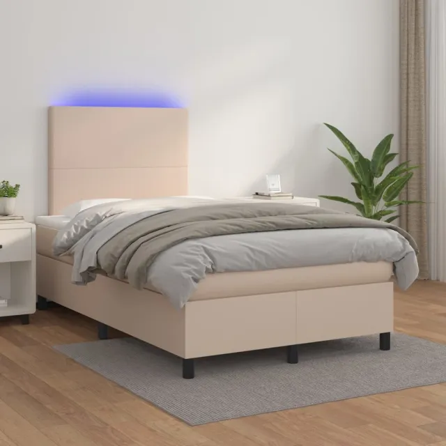 vidaXL Boxspring met matras en LED kunstleer cappuccinokleur 120x200cm bruin