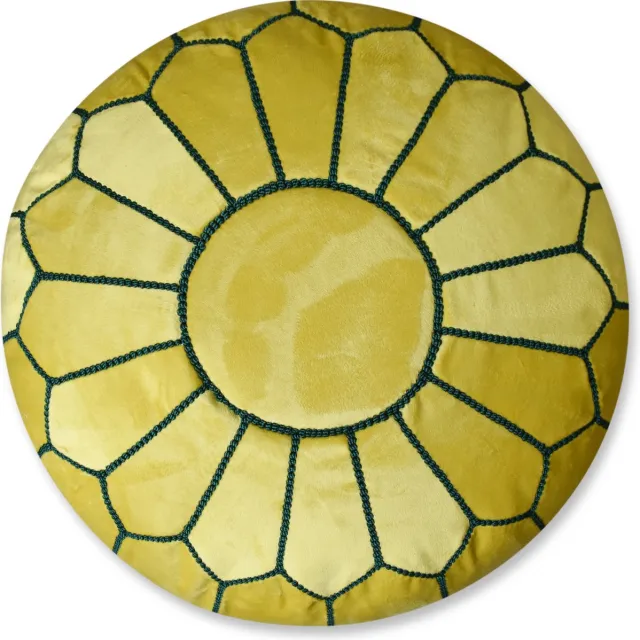 Poufs&Pillows Velvet poef geel - Ronde poef - Fluwelen poef - Handgemaakt en uniek - Gevuld geleverd - Ideaal voor je woon, slaap- of kinderkamer - geel met groen