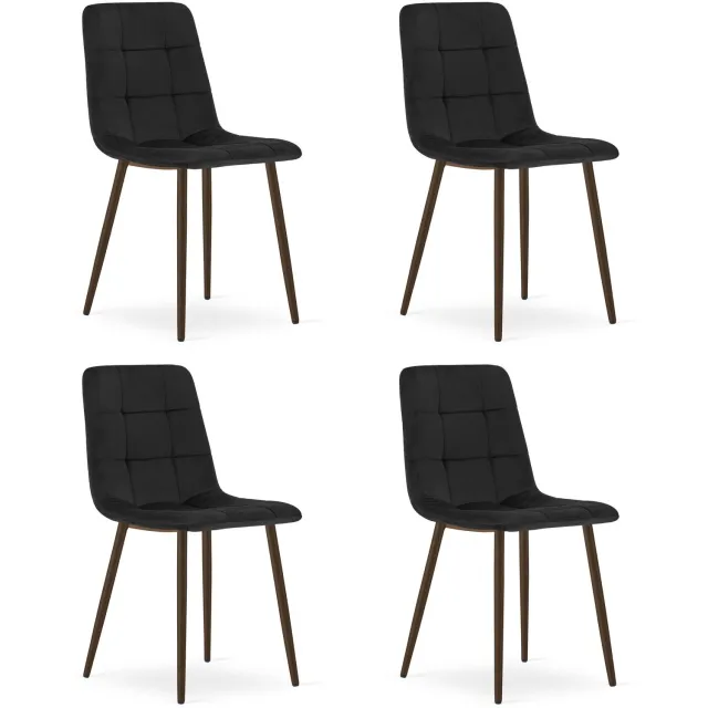 LEOBERT KARA Eetkamerstoelen – Set van 4 – Zwart Velvet – Walnootkleurige Houten Poten – Comfortabele Ergonomische Zitting – Modern Design – Velvet Stoel voor Woonkamer, Keuken en Eetkamer – Max. 110 kg per Stoel