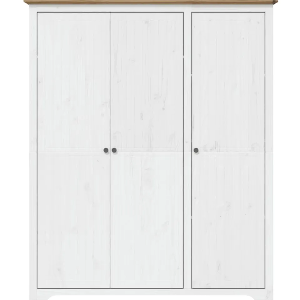 vidaXL Kledingkast BODO 146x53,5x173 cm massief grenenhout wit bruin