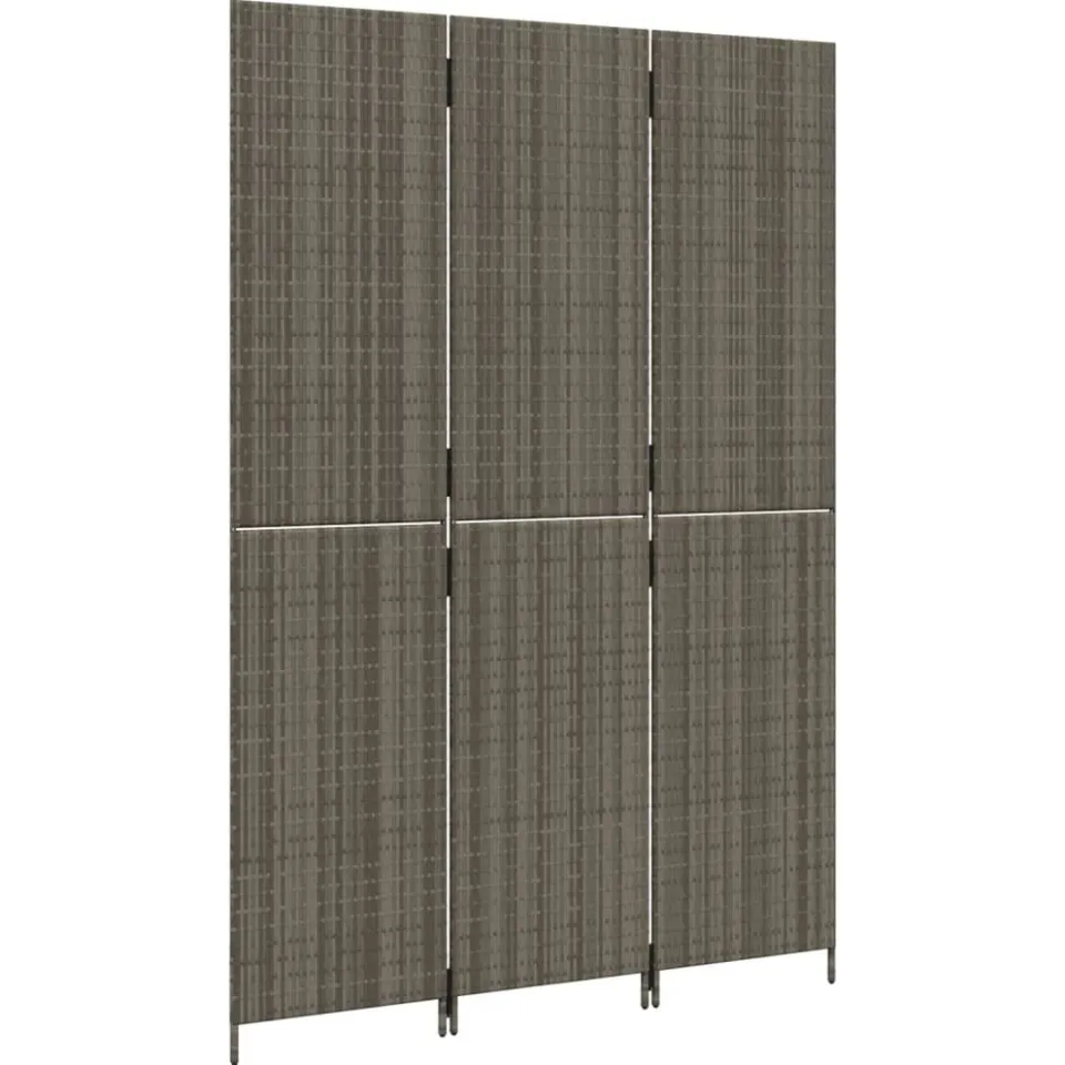 vidaXL Kamerscherm 3 panelen poly rattan grijs, foto 4