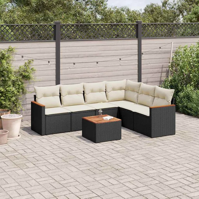 vidaXL 7-delige Loungeset met kussens poly rattan zwart, foto 2