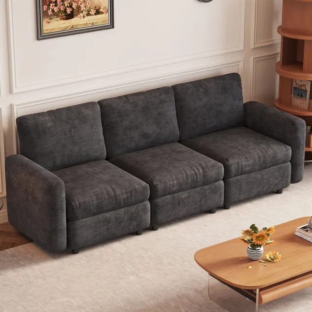 GUYII Meubels bank,Moderne 3-zitsbank in donkergrijs – Zachte sponsvulling, stabiele poten, comfortabel en ademend – Afmetingen 229 cm sofa