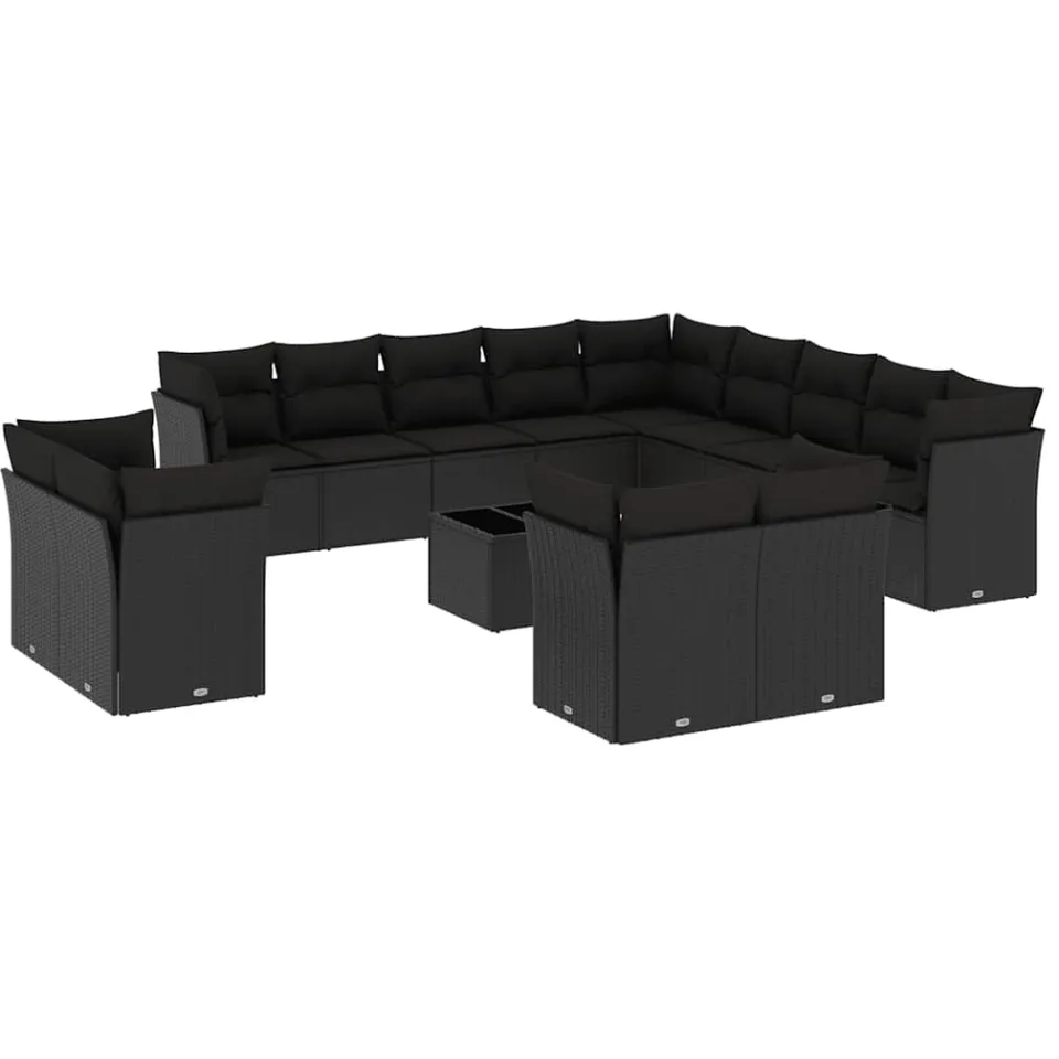 vidaXL 14-delige Loungeset met kussens poly rattan zwart