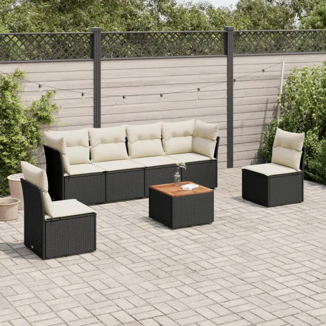 vidaXL 7-delige Loungeset met kussens poly rattan zwart, foto 2