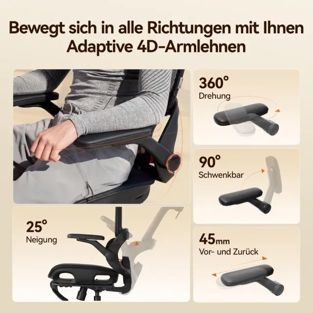 House&Garde Ergonomische bureaustoel met 4D lendensteun en hoofdsteun – House&Garden B100 Lite draaistoel – zwart mesh, verstelbare rugleuning 90–135°, inklapbare armleuningen – premium gaming & kantoorstoel 150 kg
