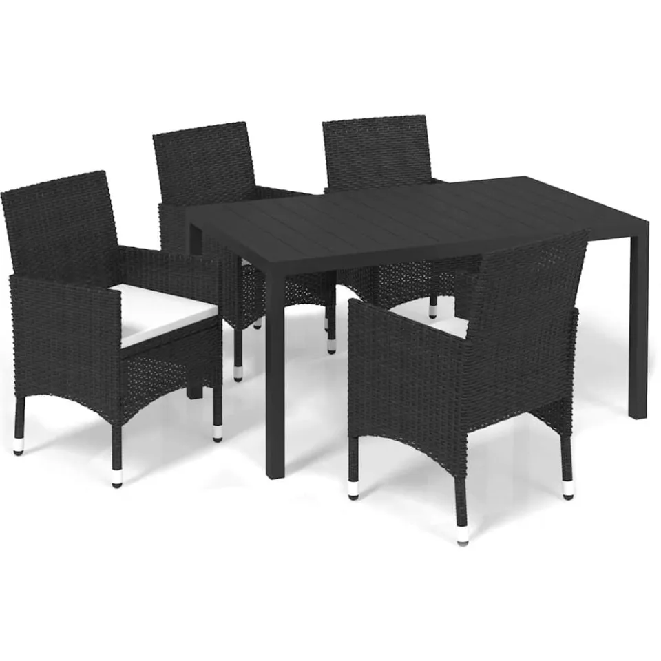 vidaXL 5-delige Tuinset met kussens poly rattan zwart, foto 3