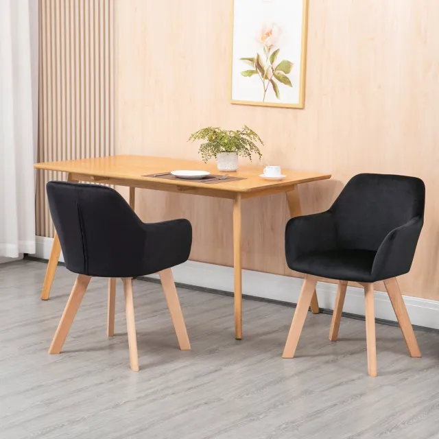 DESMIU Eetkamerstoel 2er Set - Kuipstoel Met Armleuning En Houten Poten - Voor Eetkamer, Woonkamer En Kantoor - Velvet - Zwart