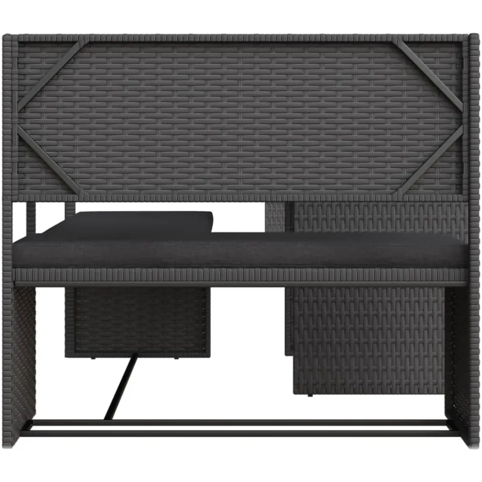 vidaXL Tuinbank met tafel en kussens L-vormig poly rattan zwart, foto 4