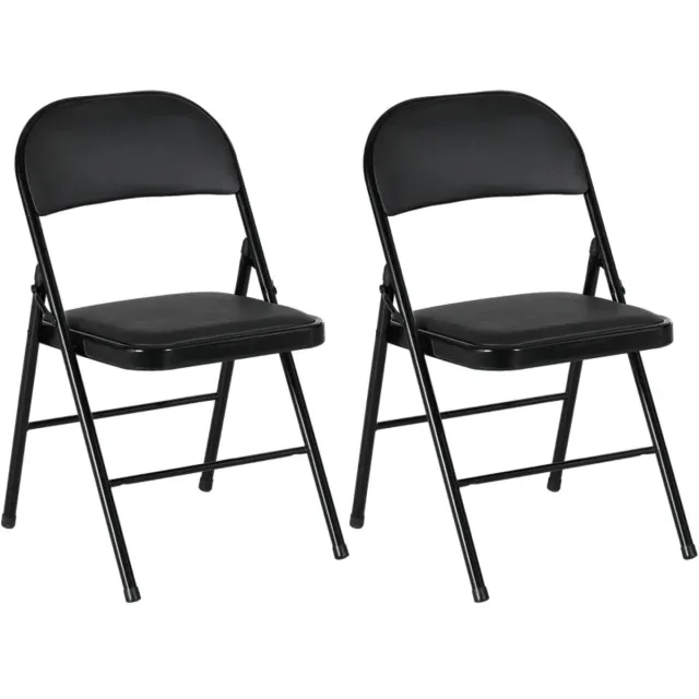 ZYLARO Eetkamerstoel - Set Van 2 - Klapstoelen - Draagbare Bureaustoelen - Metalen Poten - Voor Kantoorreceptie En Wachtkamer - Kunstleer - Zwart