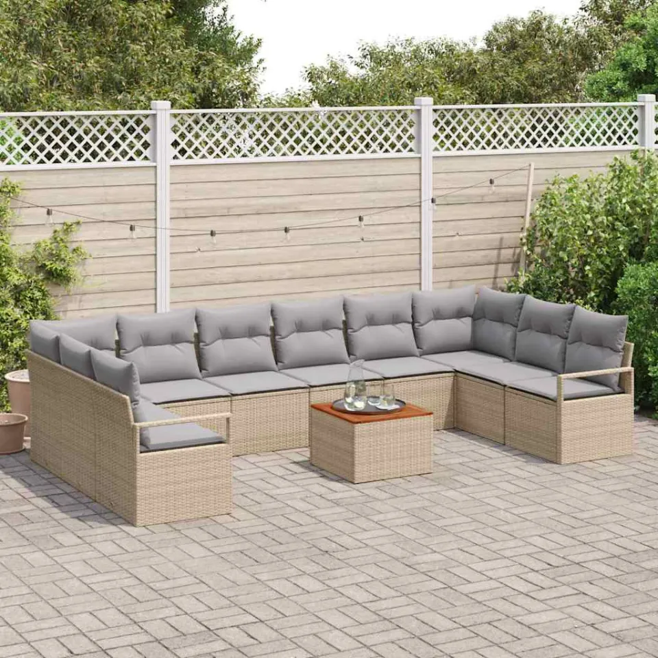 vidaXL Tuinbankenset 11 st Beige poly rattan, foto 3