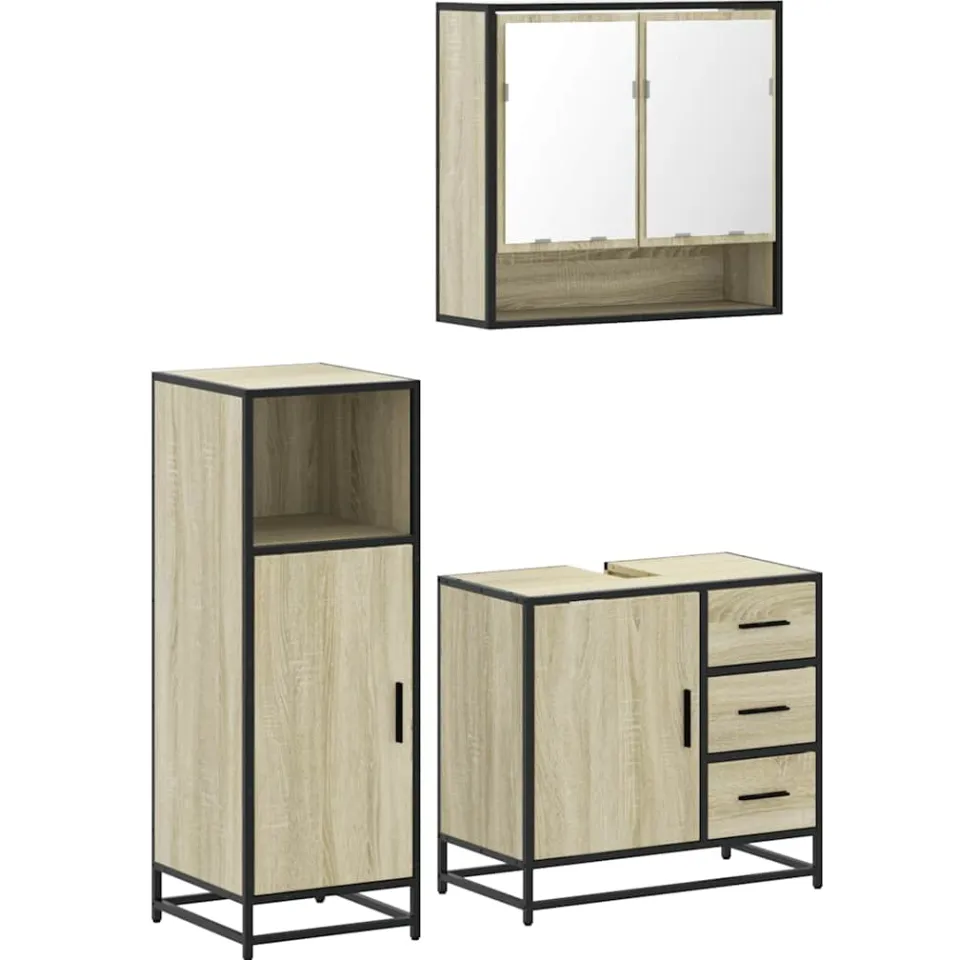 vidaXL 3-delige Badkamermeubelset bewerkt hout sonoma eikenkleurig, foto 3