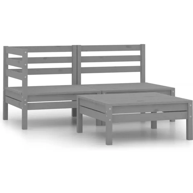 vidaXL 3-delige Loungeset massief grenenhout grijs