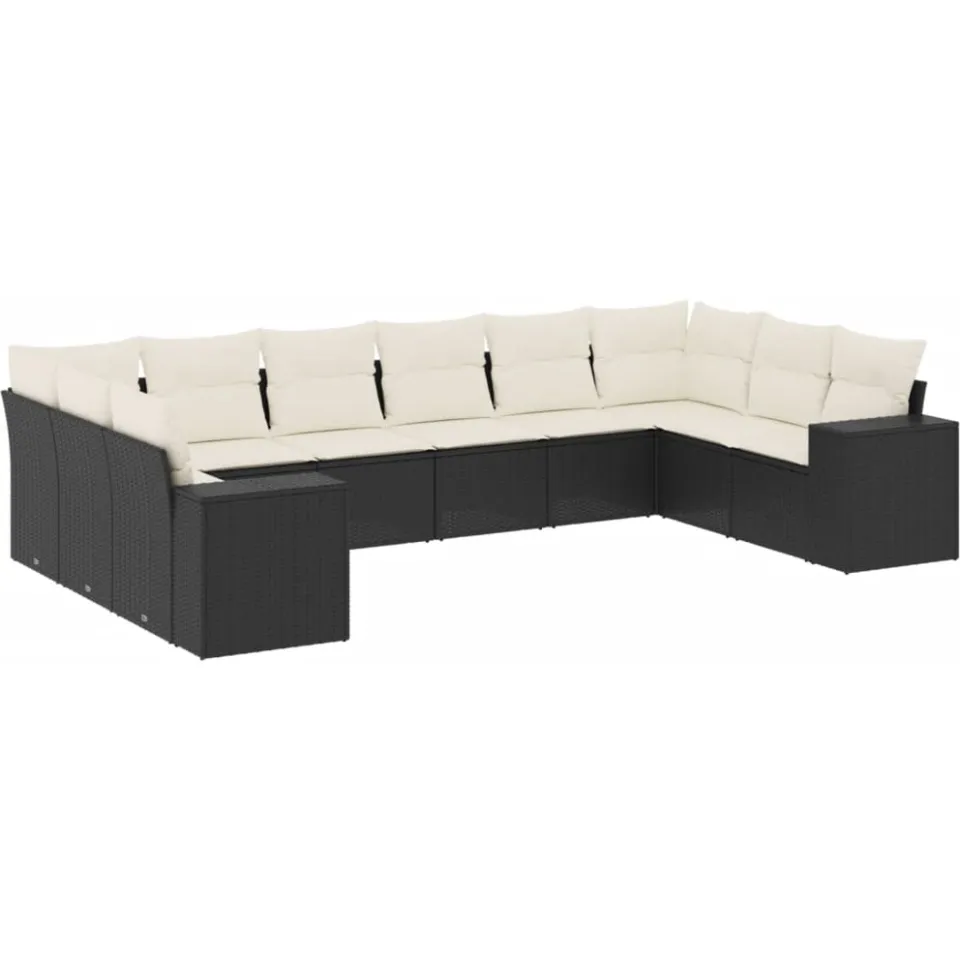 vidaXL 10-delige Loungeset met kussens poly rattan zwart, foto 3