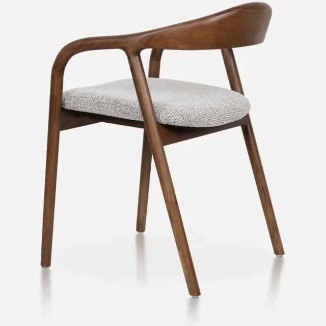 DESMIU Eetkamerstoel 55 bij 52,5 bij 76,5 cm - Met Armleuningen en Gebogen Rugleuning - Voor Eetkamer, Café en Wachtruimte - Hout en Stof - Walnoot Walnoot / klei