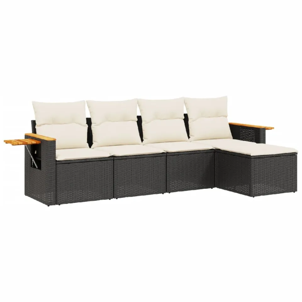 vidaXL 5-delige Loungeset met kussens poly rattan zwart, foto 3