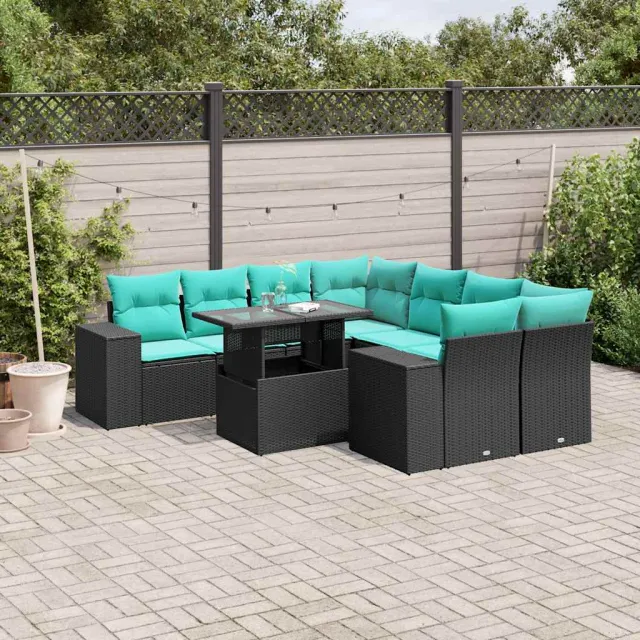 vidaXL 9-delige tuinbankset met kussens van zwart polyrotan, foto 2