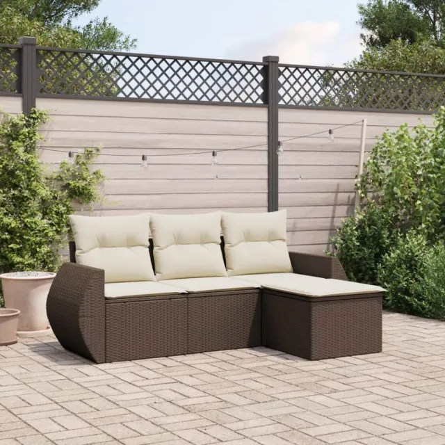 vidaXL 4-delige Loungeset met kussens poly rattan bruin, foto 2