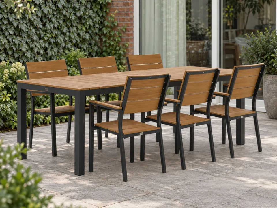 Bellagio tuinmeubelen Bellagio Fidenza 220cm dining tuinset 7-delig stapelbaar grijs, foto 4