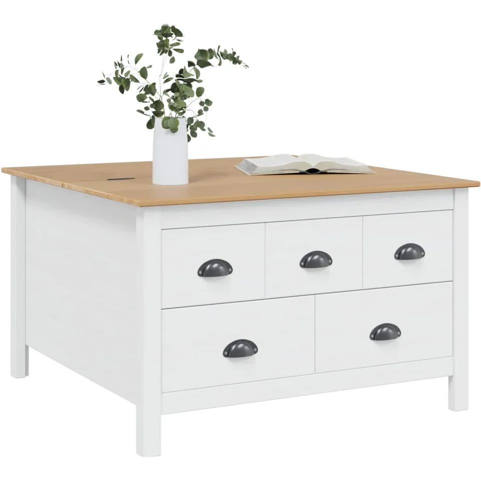 vidaXL Salontafel met lade HILL Wit en honingbruin 79.5 x 79.5 x 49 cm